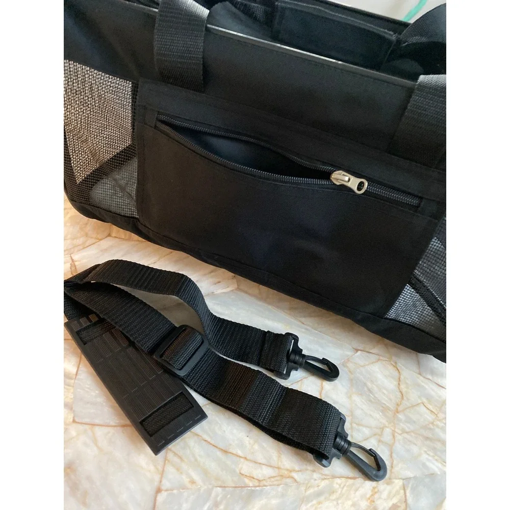 Black Soft Sided Pet Carrier Small Dog Cat Travel Bag with Mesh Windows Strap
